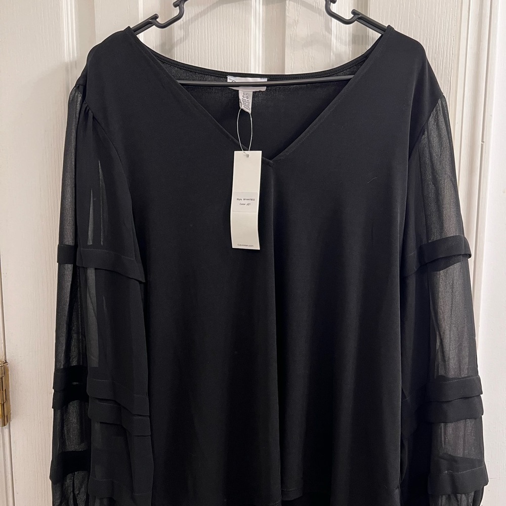 Calvin Klein sheer sleeve shirt black